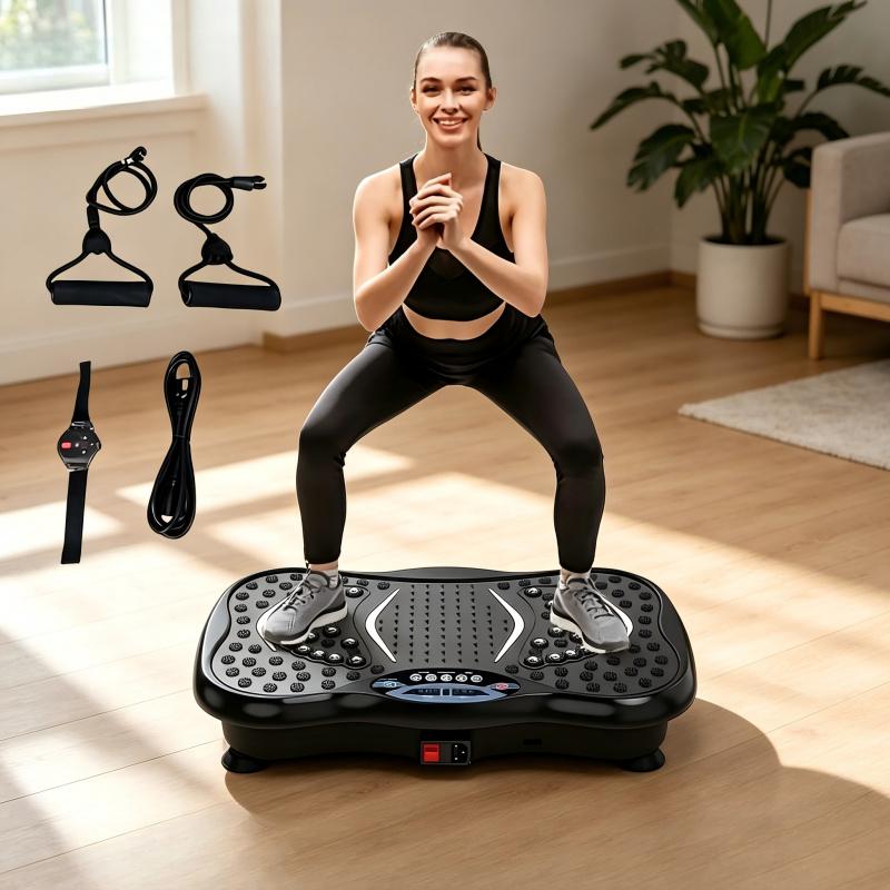 Vibration Plate Exercise  Board Full Body Workout Platform with Resistance Bands & Remote Control Sturdy Durable Frame Non-Slip Massage-Textured Surface 330 LBS Capacity