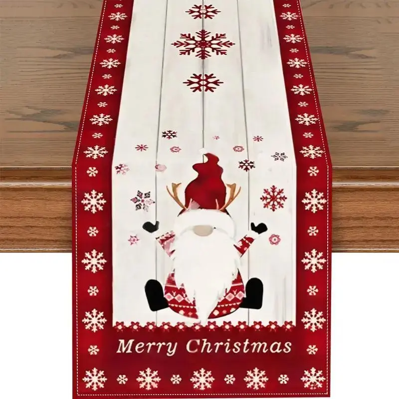 Christmas Cheer Table Runner, Festive Gnome & Snowflake Design, 13x72 Inch Polyester Fabric, Perfect for Holiday Dining & Kitchen Decor, Christmas Decorations