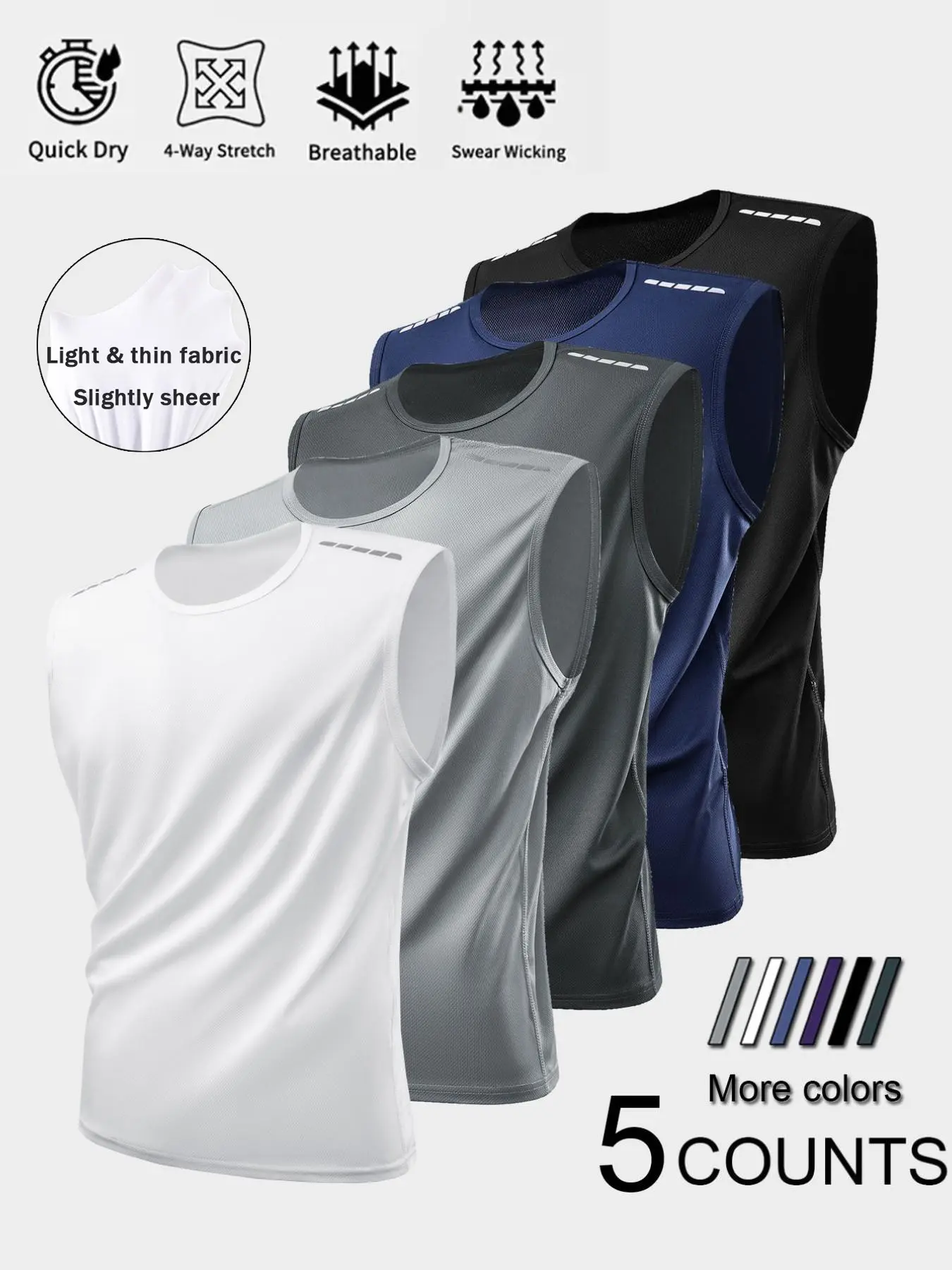 Men’s Casual Breathable Quick-Drying Sleeveless Round-Neck Shirts, Sweat-Wicking Workout Tank Tops, Ideal for Gym and Wet Conditions