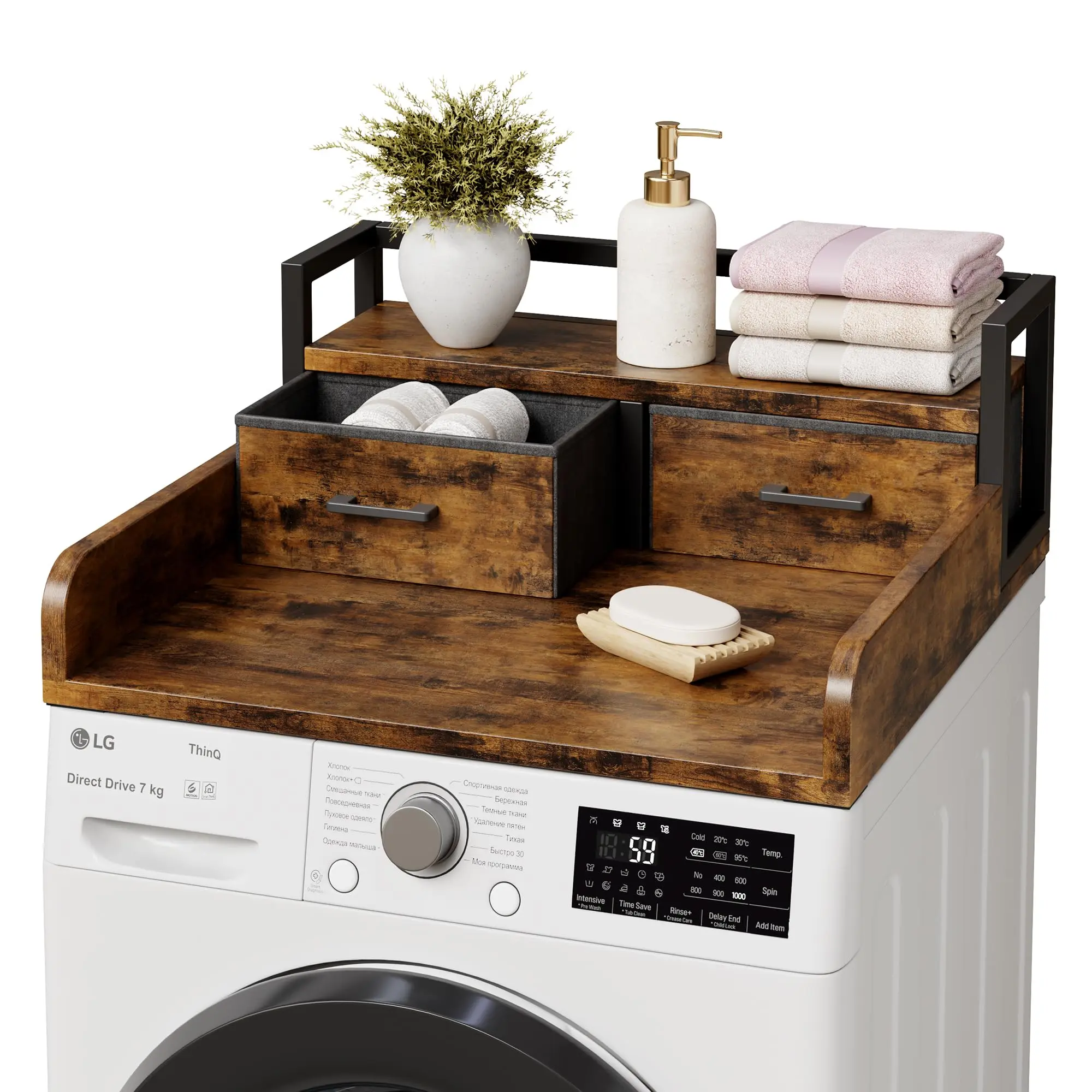 54.3" x 27.6" Wood Laundry Countertop for Washer Dryer – Brown Non-Slip Topper with Raised Edges, Engineered Wood, Easy Assembly