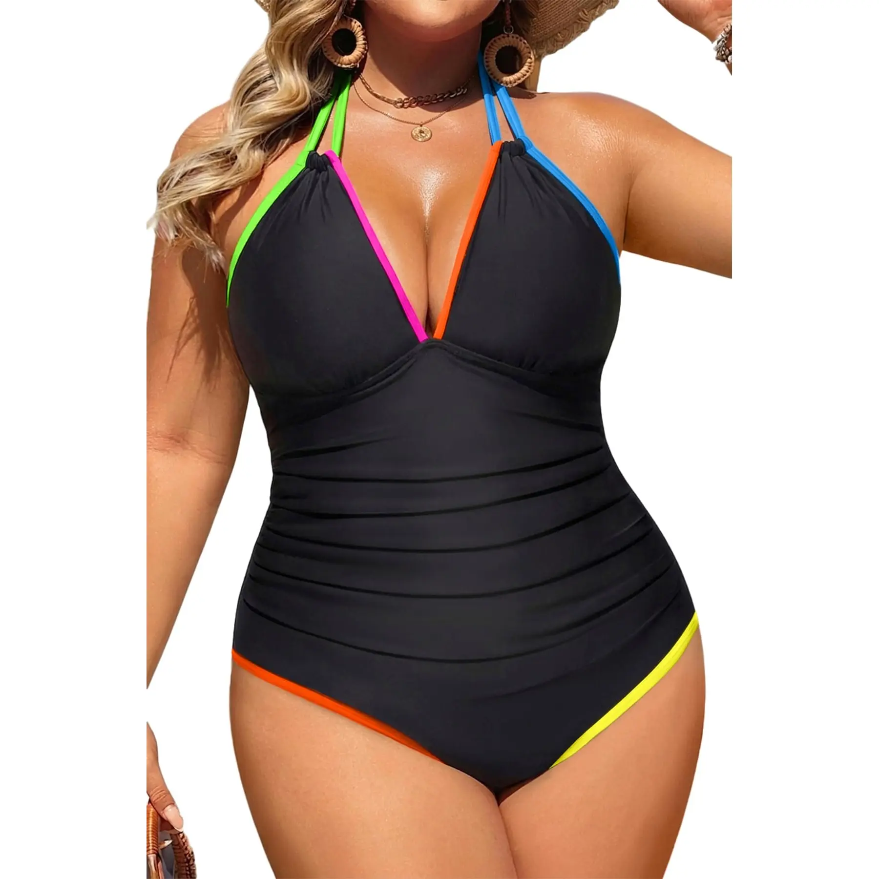 Aqua Eve Plus Size Swimsuits One Piece Bathing Suit for Women Tummy Control Sexy Halter Swimwear