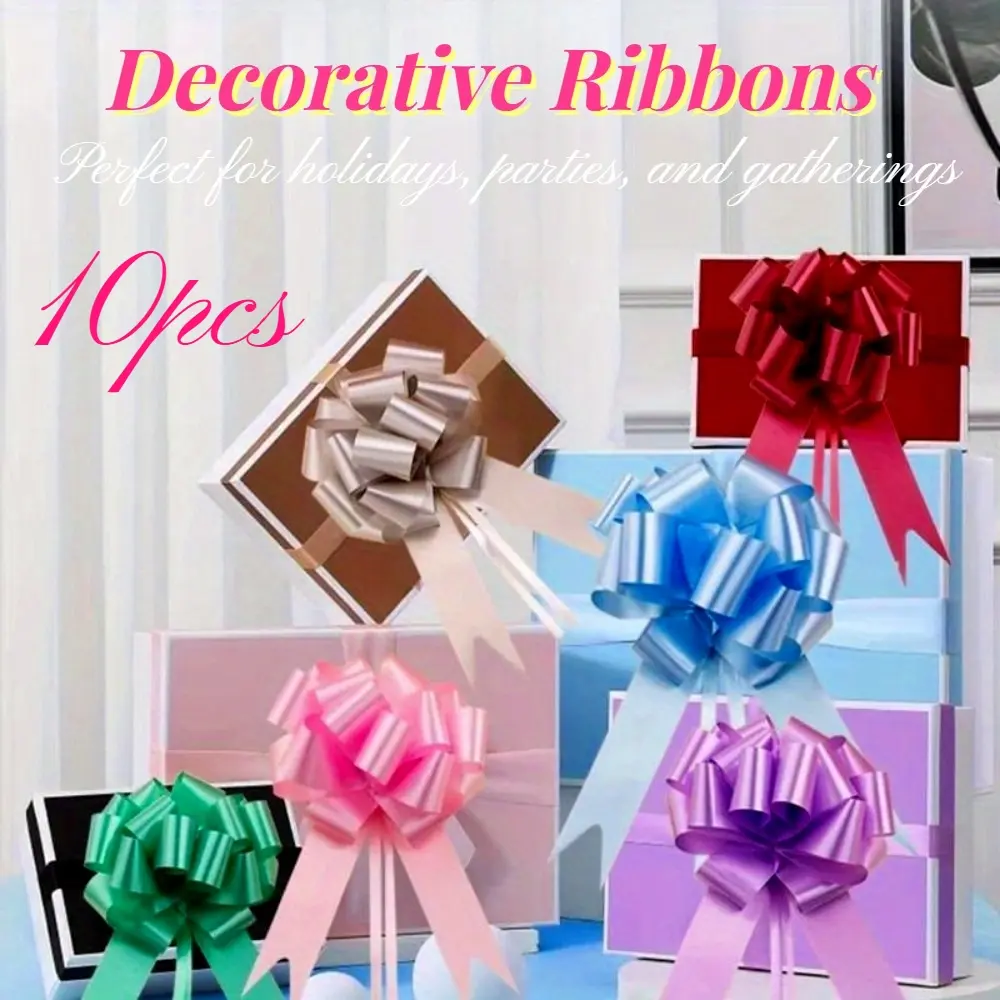 10pcs gift packaging bow, Christmas flower ribbon, holiday party gift box packaging ribbon, three-dimensional spherical hand pulled flower stationery and gift packaging supplies bow, wedding gift, birthday gift packaging bow, celebration car decoration