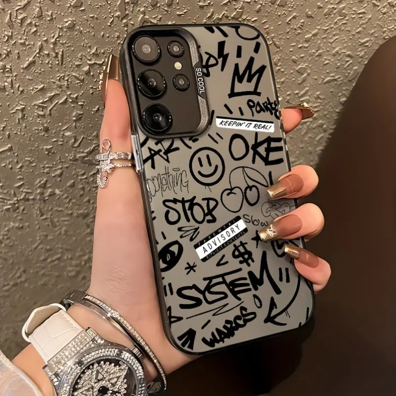 English Graffiti Letters Phone Case for Samsung Galaxy A10/A10S/A11/A12/A13/A14/A15/A20/A21S/A22/A23/A24/A25/A30/A30S/A31/A32/A33/A34/A35/A50/A52/A53/A54/A55/A70/A71/A72/S10/S10+/S20/S20Ultra/S21/S21Fe/S22/S22Ultra/S23/S24 Fashion, Advanced, Anti-Fouling