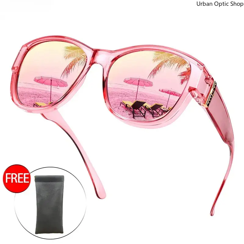 XUH Women's TR90 Polarized Fit Over Eyeglasses - Anti-UV UV400, Glare Reduction, Lightweight Casual Sunglasses, Flexible Shatterproof Distortion-Free, Black Lens, Clip-On Compatible, Magnetic Leather Pouch, for Driving, Fit Over Eyeglasses Women's Sunglas