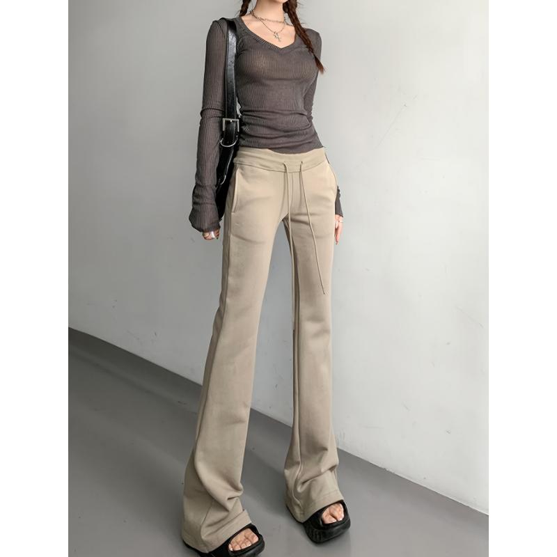 Drawstring Flare Leg Pants, Casual Forbidden Pants For Spring & Summer, Women's Clothing