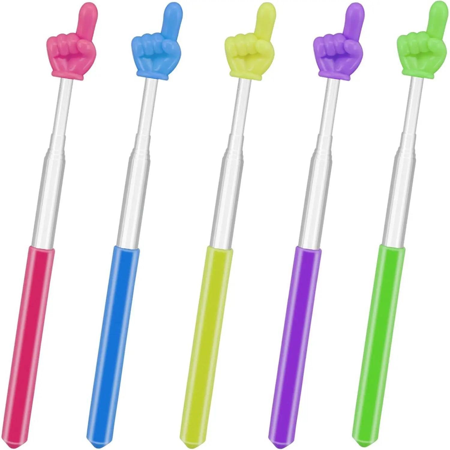 5 Pack Synthetic Telescopic Mini Pointer Stick, Extendable Teacher Telescope Stick with Anti-Slip Grip & 5 Candy-Colored Extendable Tips, for Classrooms Reading & Presentation Whiteboard, Whiteboards