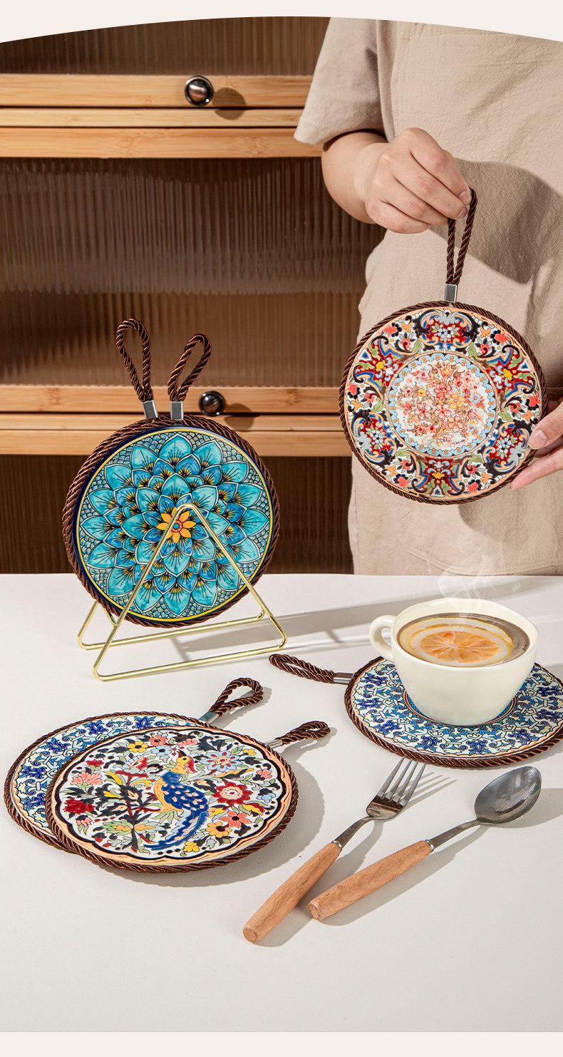 Retro Heat Resistant Mat for Cast Iron Enamel Dutch Oven Ceramic Tableware Non-Slip Kitchen Heat Insulation Pad for Dining Table Plate Heat Protection