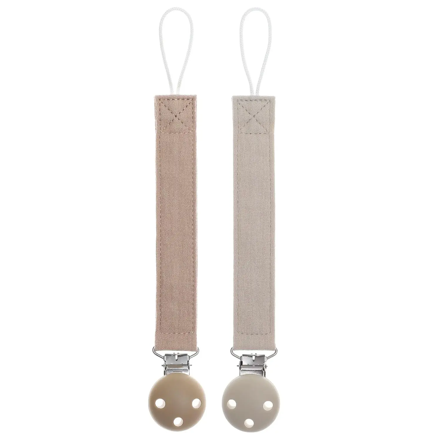 Soft Pure Cotton Pacifier Clip Holder for Baby Boy & Girl, Fits Most Pacifiers, Teethers & Small Toys (Sand+Light Grey)(Gift)