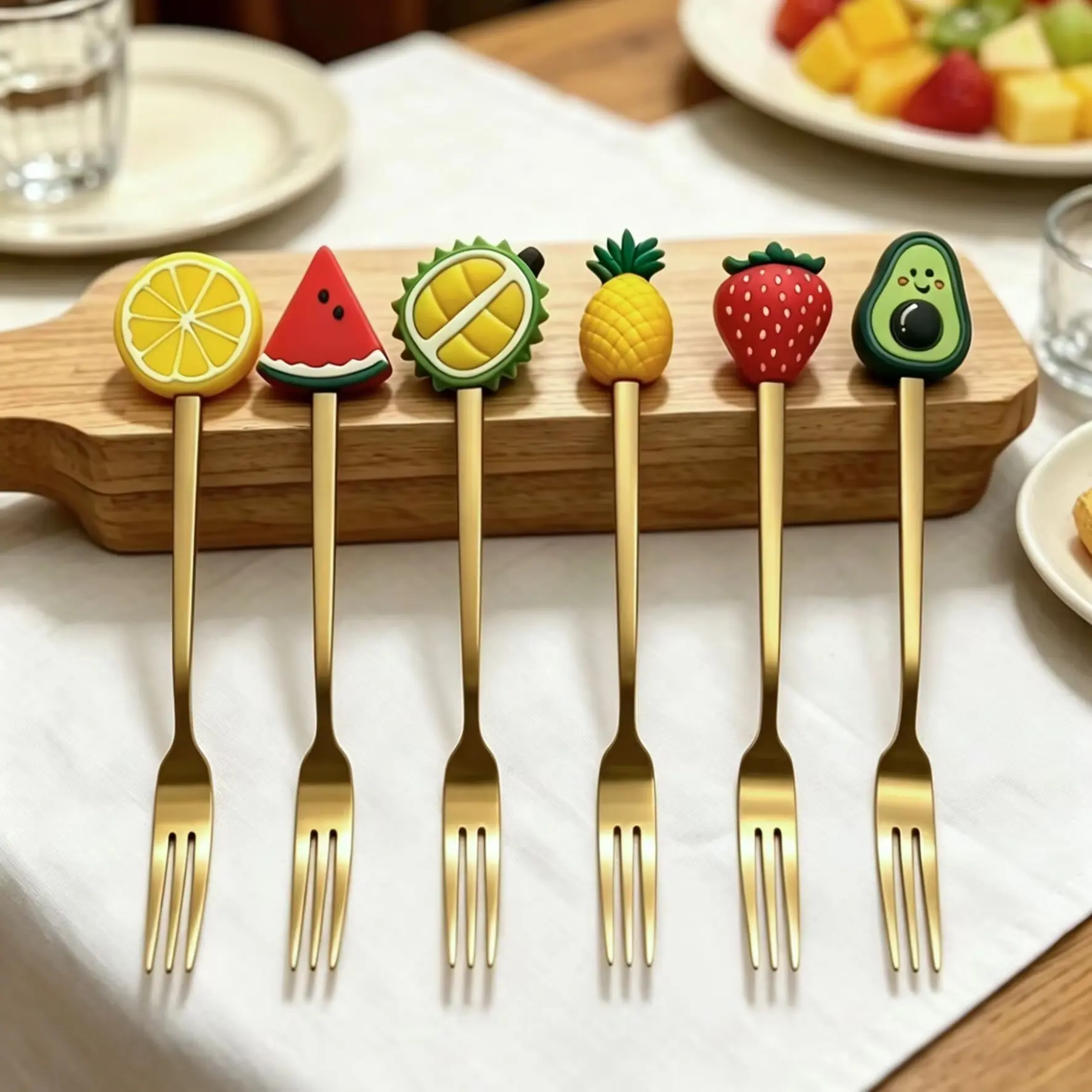 6pcs Creative Stainless Steel Fruit Forks, Cute Cartoon Dessert Forks, Cake Fruit Forks, Cocktail Milk Tea Stirrers