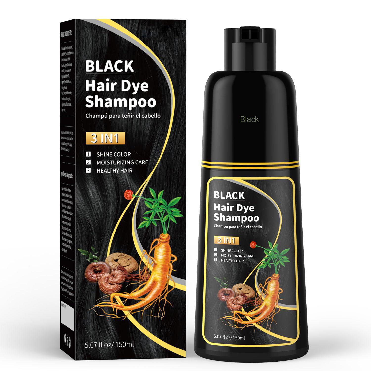 Black Hair Dye Shampoo 3 in 1 for Gray Hair, Hair Color Shampoo for Women Men Grey Hair Coverage 150ml