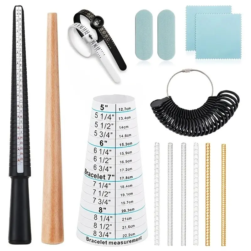 Ring and Bracelet Measurement Tool Kit, DIY Ring Sizing and Polishing Set, Jewelry Cleaning Aid, Finger Size Measurer, Adjustable Tools