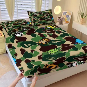 3Pcs Camouflage Cartoon Character Fitted Sheet Set, Playful Military-Inspired Bedding Sheets with Colorful Animals, Durable and Soft Fabric for a Whimsical Bedroom Makeover, Perfect for Kids and Trendy Decor!, No Pillow Core