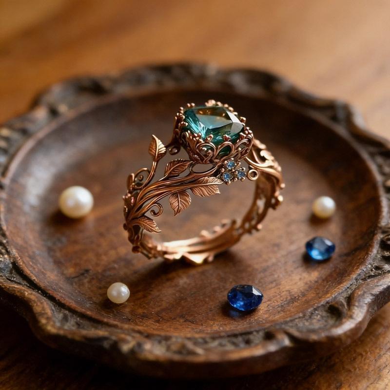 Ancient Totem Ring with Green Crystal, Energy Grounding Tribal Design for Men & Women, Spiritual Protection Jewelry with Healing Properties hand  fabricated  jewelry