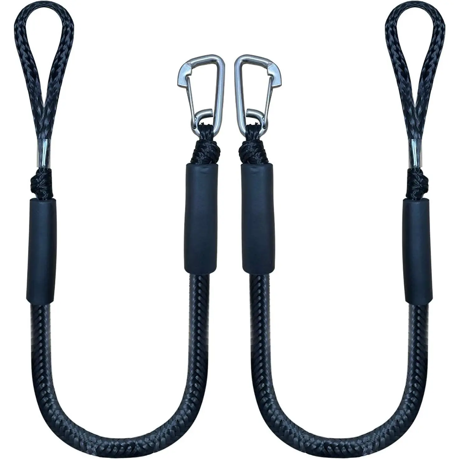 Bungee Dock Lines 2 Pack, 4ft Woven Polyethylene Mooring Ropes with 316 Stainless Clip and Foam Floats for Boat Owners, 2200lb Stretch Cord for PWC, Pontoon, Canoes