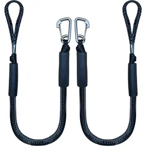 4FT Elastic Dock Lines 2 Pack with Stainless Clip & Foam Floats, Stretch Mooring Ropes for Jet Ski Pontoon Kayak Seadoo PWC Canoe Power Boat