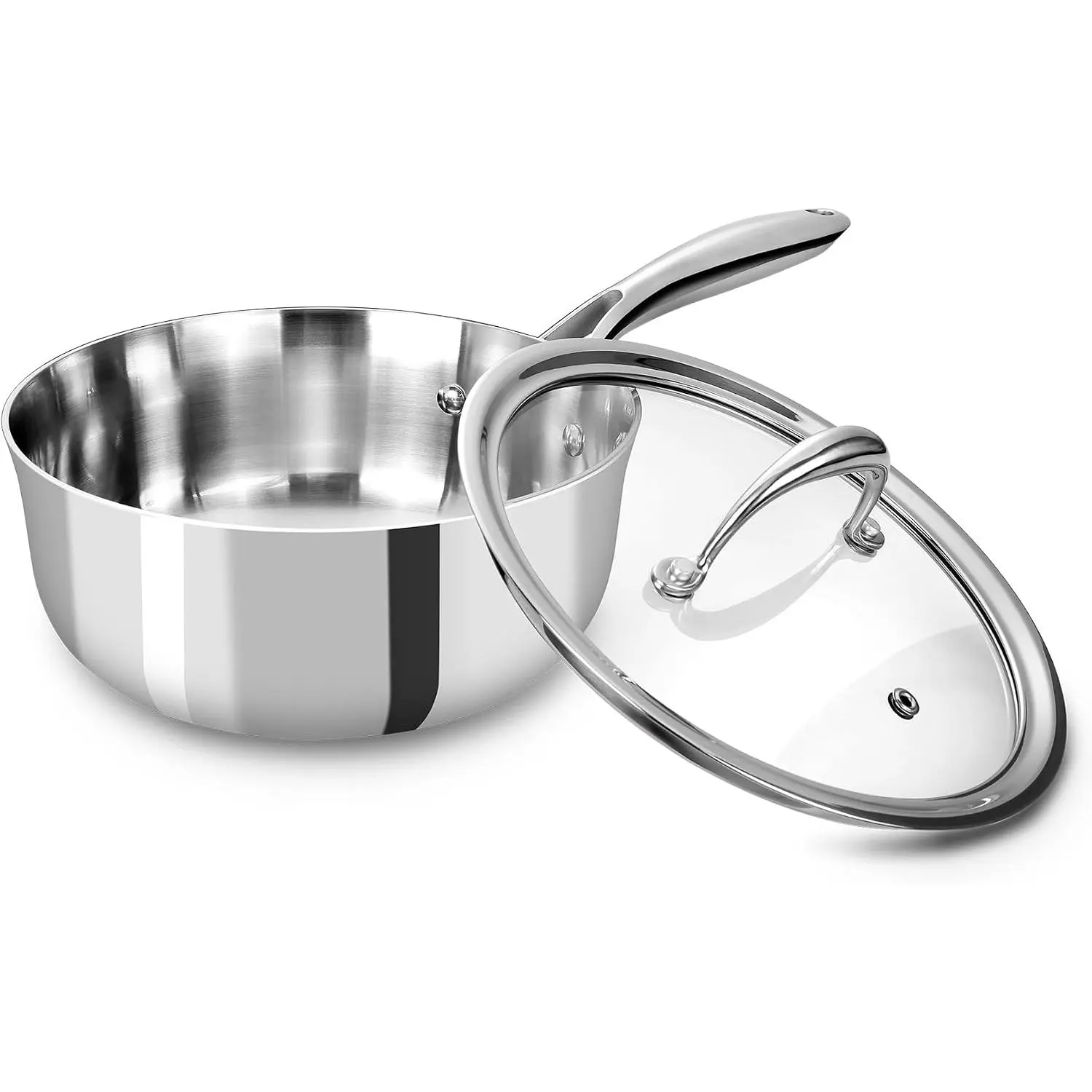 K3  Tri-Ply Fully Clad Saucepan with Lid (2-Qt) | Tri-Ply Fully Clad Stainless Steel Saucepan; Small Pot with Lid; Even Heating; Induction and Oven Safe; For  Stovetops