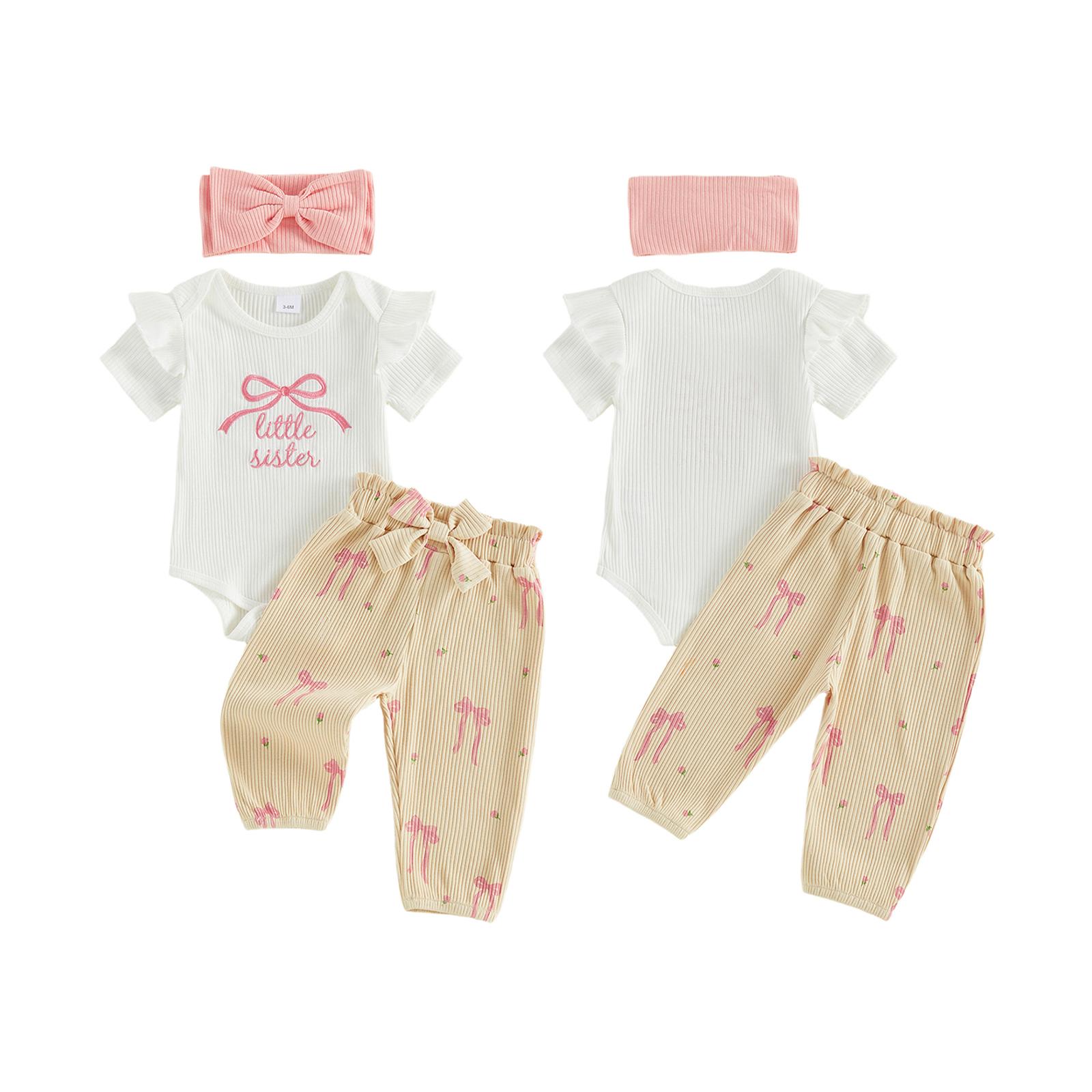 Newborn Outfit Preemie Clothes 0 3 6 Month Baby Girl Coming Home Outfits Ribbed Romper And Pants Headband Gift Set