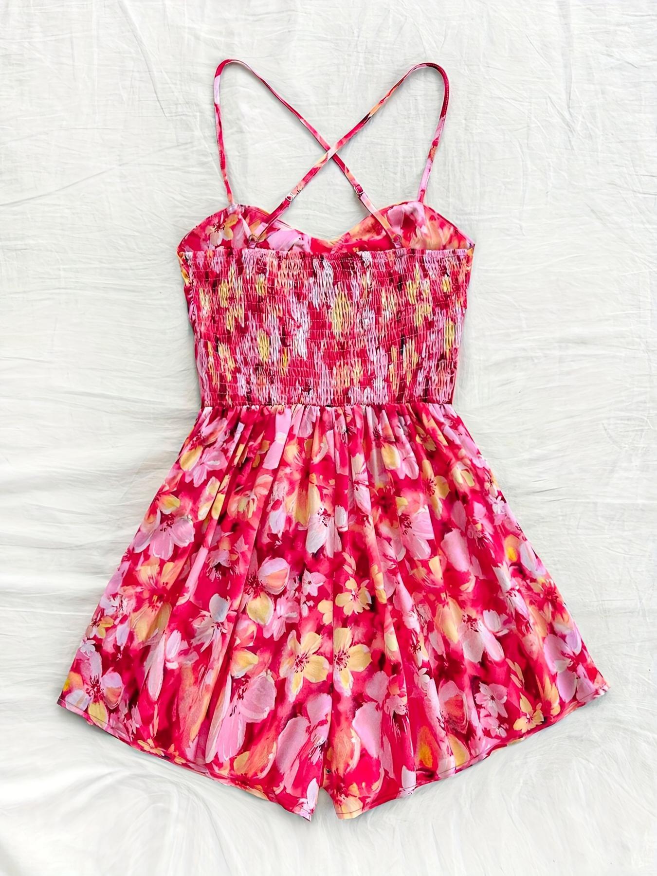 Women's Floral Print Cut Out Fitted Romper, Casual Sleeveless Romper for Summer, Fashion Women's Clothes for Beach Holiday Vacation