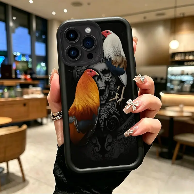 iPhone 12 Pro Max Full Cover Durable Phone Case - Polycarbonate, Enhanced Shockproof Resistance, Silicone Skull & Fierce Roosters Dark Edgy Art, Celestial Eye Layered Mobile Phone Accessories (boboiptyjt18180)