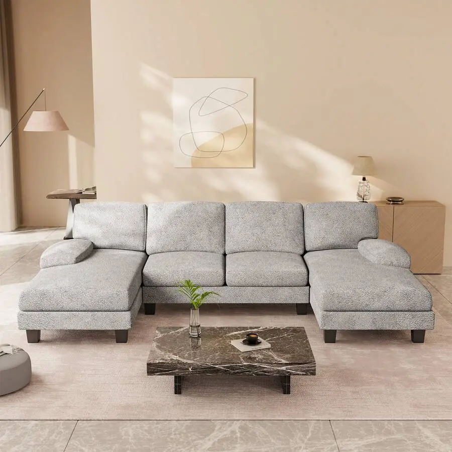 Modern Sectional Sofa, U-Shaped Sofa With Ottoman, 6-Seat Deep Seat Sofa With Cushion Living Room, Gery