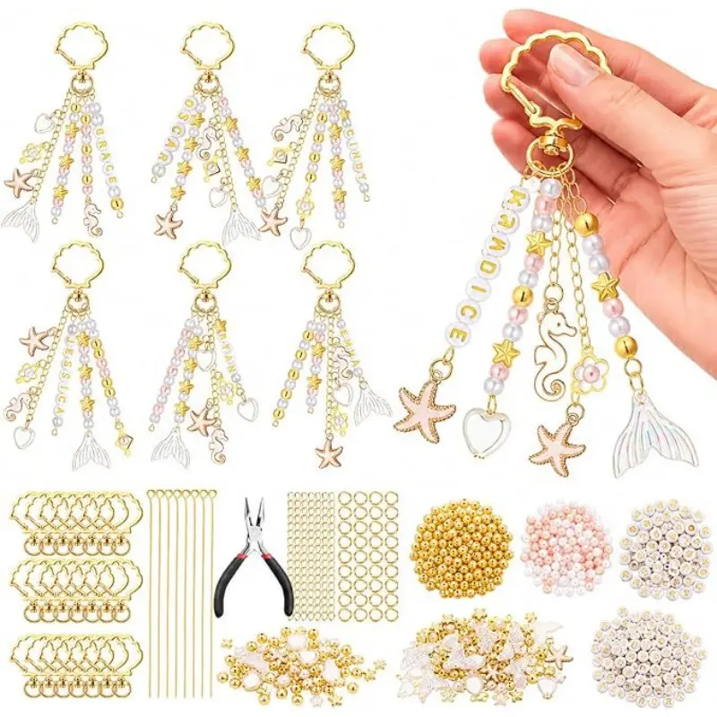 776Pcs Ocean Shell DIY Keychain Making Kit, Handmade Keychain Material Pack, Ocean-Style Creative Craft Charms Beads