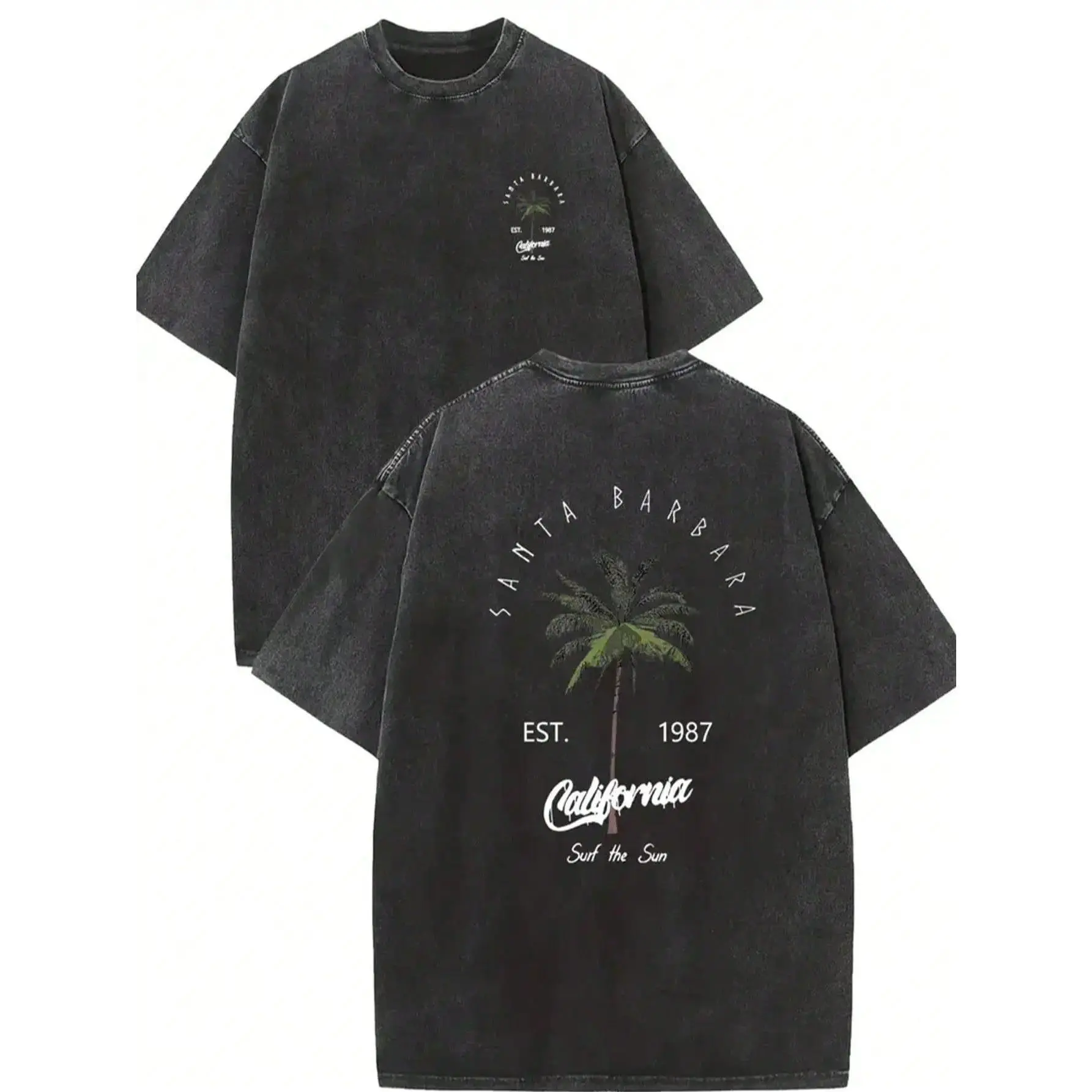 valentine shirts Men's Retro California Style Cotton T-Shirt-"Est.1989" Coconut Tree Design, Short Sleeves, Round Neck, Casual Summer Clothes, Machine Washable, Summer Casual Clothes | Back Design, Retro T-Shirt.