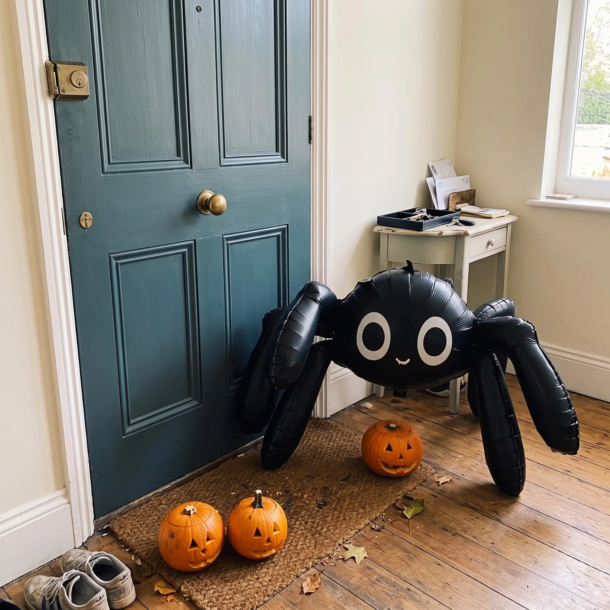 Huge 59" 4D Halloween Spider Balloon Inflatable, Black & White Realistic Giant Prop, Creepy Eye Details for Haunted House, Themed Celebrations & Garden