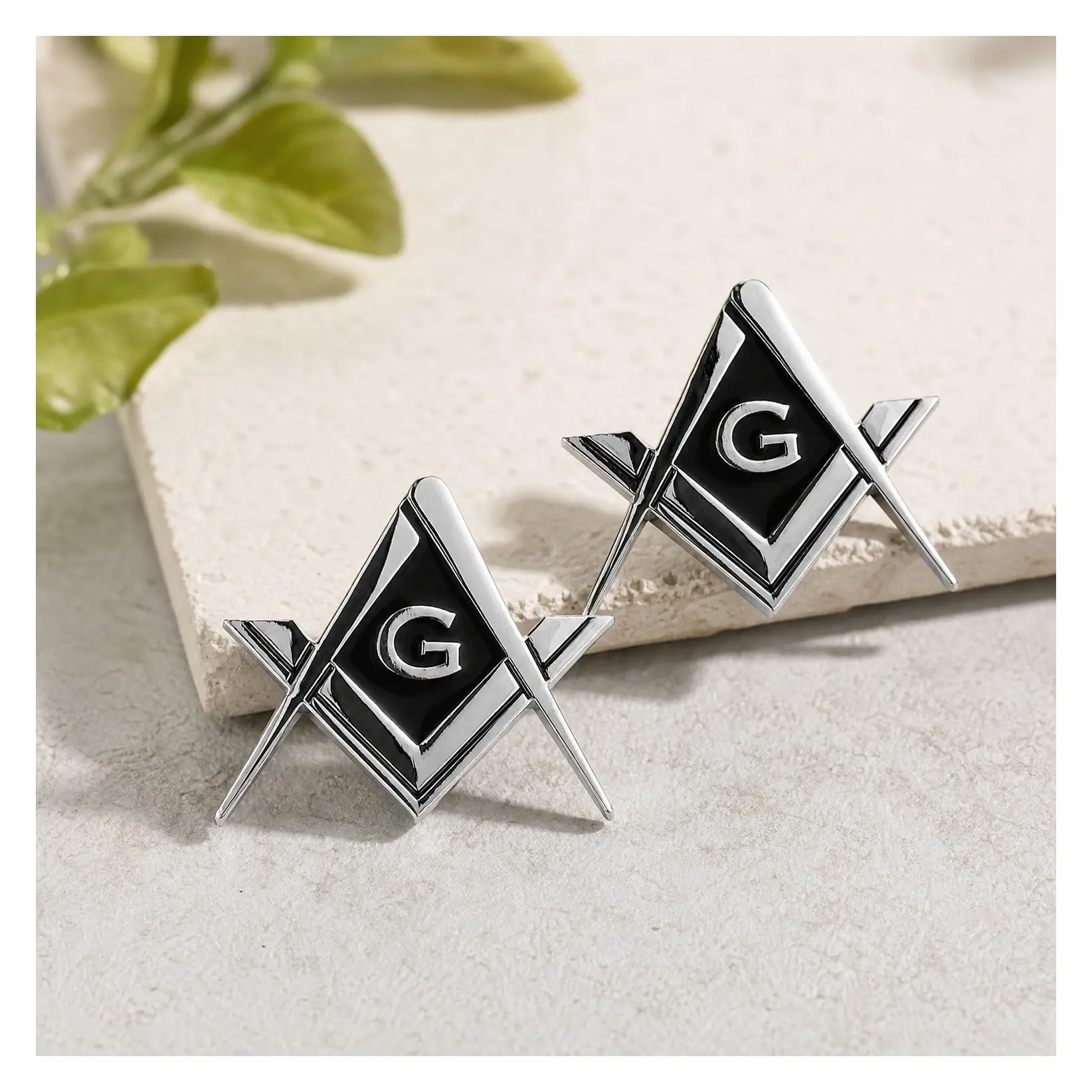 2 Pack 2.75 Inch Chrome Plated Masonic Square and Compasses Car Emblem Decal for Auto Truck Motorcycle Gift AccessoriesGift