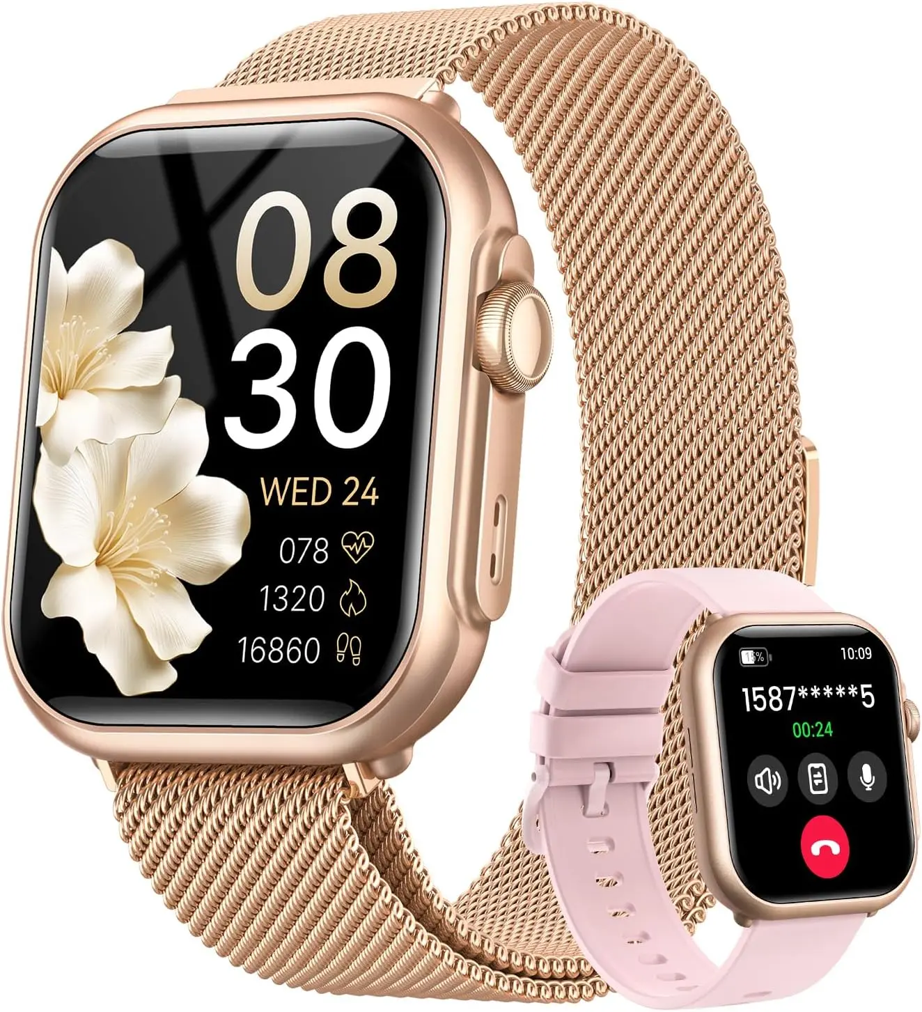 Smart Watch for Women for iPhone Android: 1.85"Smartwatch with Make/Answer Call Sleep Heart Rate SpO2 Blood Pressure Monitor IP68 Waterproof 120+Sport Mode Fitness Tracker 1000mAh Battery 2Bands Pink