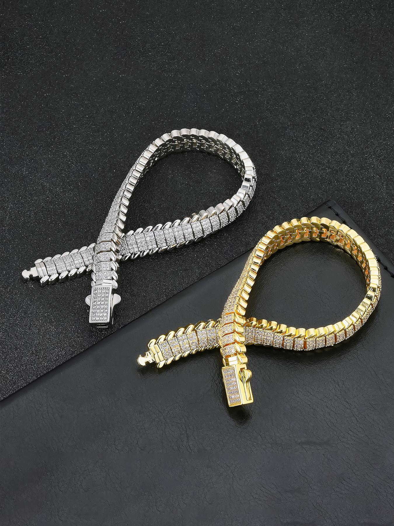 ICED CHICS 9mm Unisex's Cool Fashionable Snake Bone Polygonal Hip-hop High Quality Bracelet, Luxurious Sparkling Synthetic Gemstones Bracelet for All Occasions