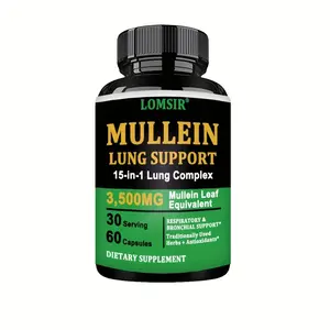 Mullein Lung Support - 3,500mg Mullein Leaf Equivalent 15-In-1 Respiratory & Bronchial Support With Marshmallow Root, Plantain Leaf, Thyme, Peppermint - 60 Capsules