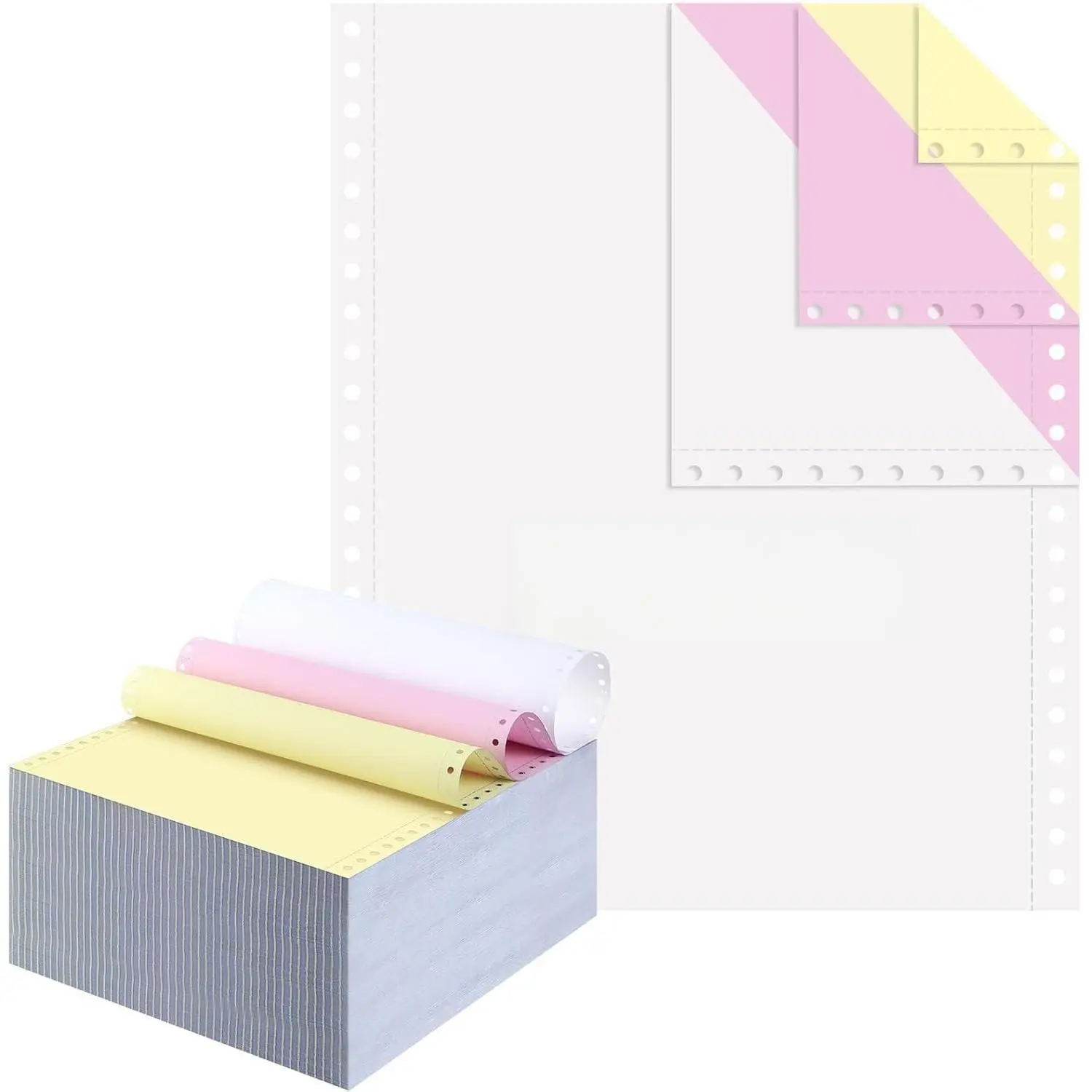 9.5 x 11 Continuous Feed Fanfold Computer Paper for Dot Matrix Printers, Left & Right Perforated, 800 Sheets 3-Ply White/Pink/Yellow Perfect for Receipts and Invoices