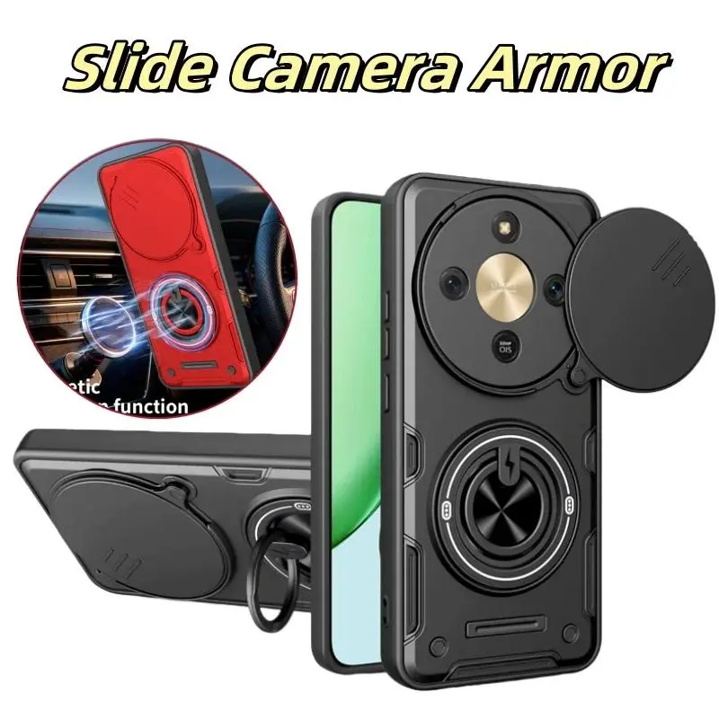 Funda Para For Honor Magic 8 Lite 5G Case Armor Slide Camera Lens Protection Cover For Honor Magic8 Lite Car Magnetic Ring Coque