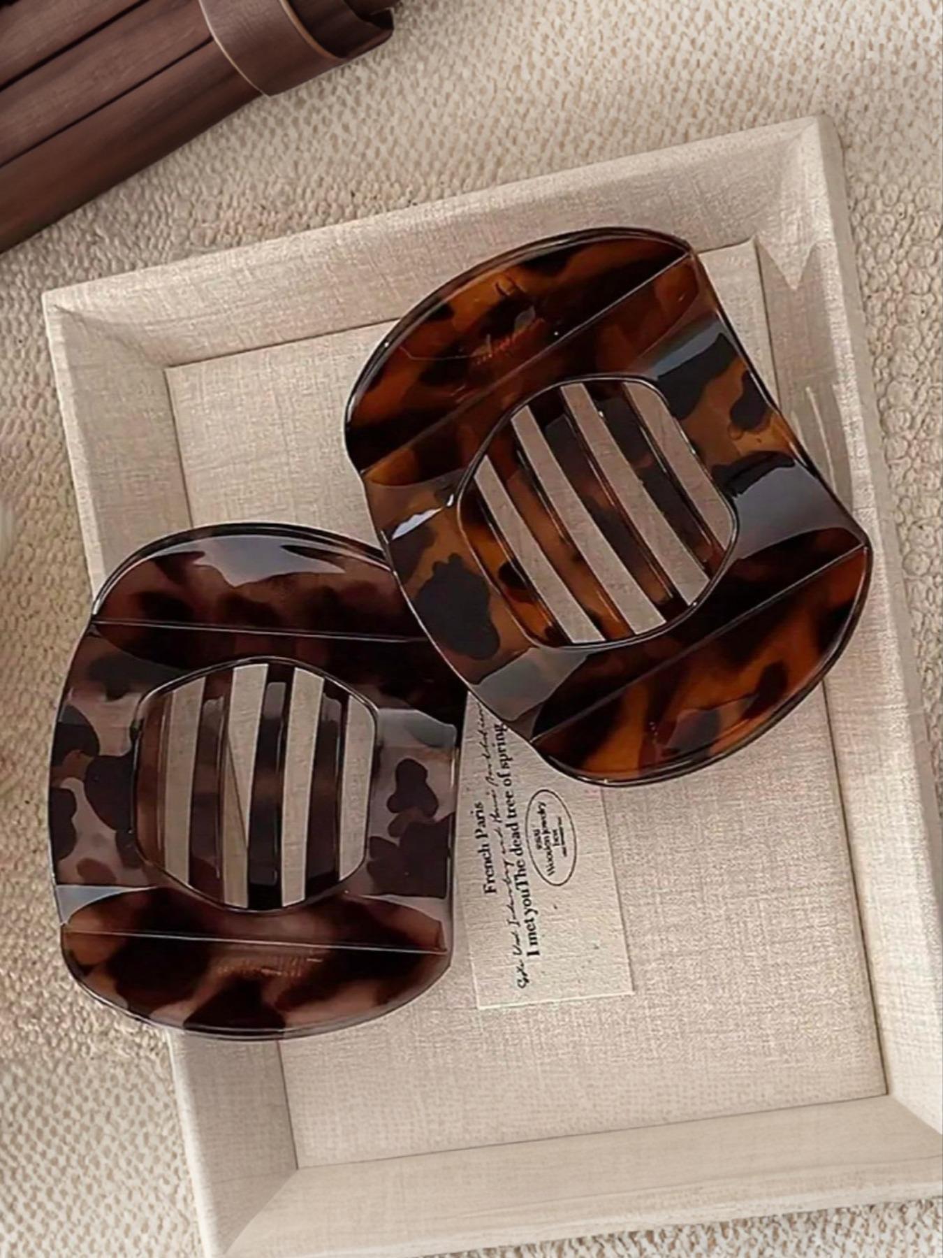 3-Piece Vintage Tortoiseshell Hair Clips, 10cm Flat Duckbill Claw Shark Clip, Casual All-Season Hair Accessories for Daily Use