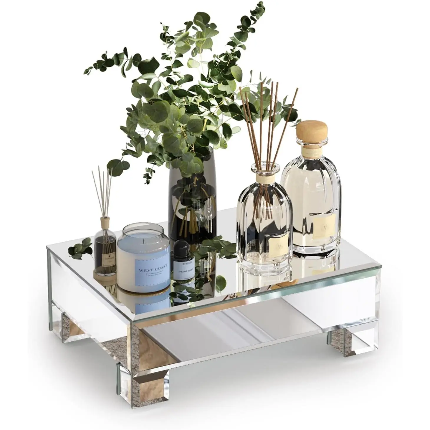 Mirrored Risers for Display, Tabletop Display Stand, Mirrored Perfume Tray for ,  Soap Stand, Pedestal Stand, Glass Risers for Countertop, 8.6”W x 6”D x 3”H