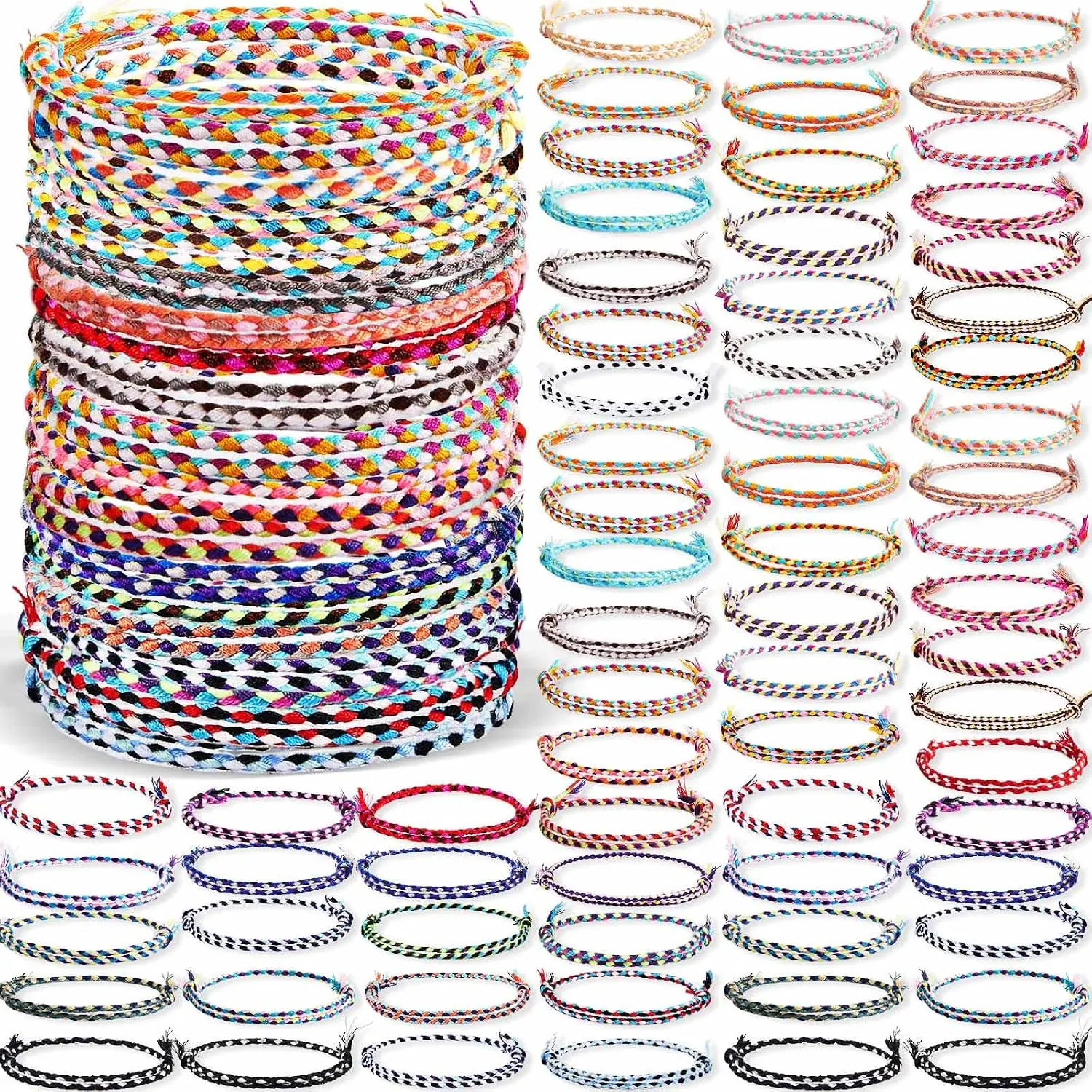 Friendship Braided Bracelets Bulk Set, Colorful Woven String Bracelets for Party Favors, Graduations, Birthday Gifts, Adjustable  Wrist Bands