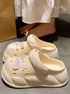 Women's Summer New Wave High Heel Eva Sandals, Shell Starfish Detachable Accessories, Comfortable Beach Flip Flops