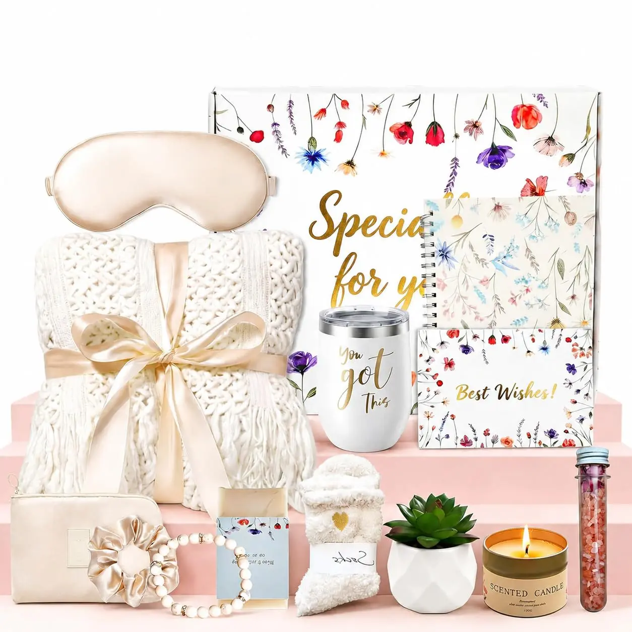 15 count Get Well Soon Gifts Basket,  Set, Blanket, Socks, Self Care Package Sympathy Gifts for Women, Thinking of You  for Mom,