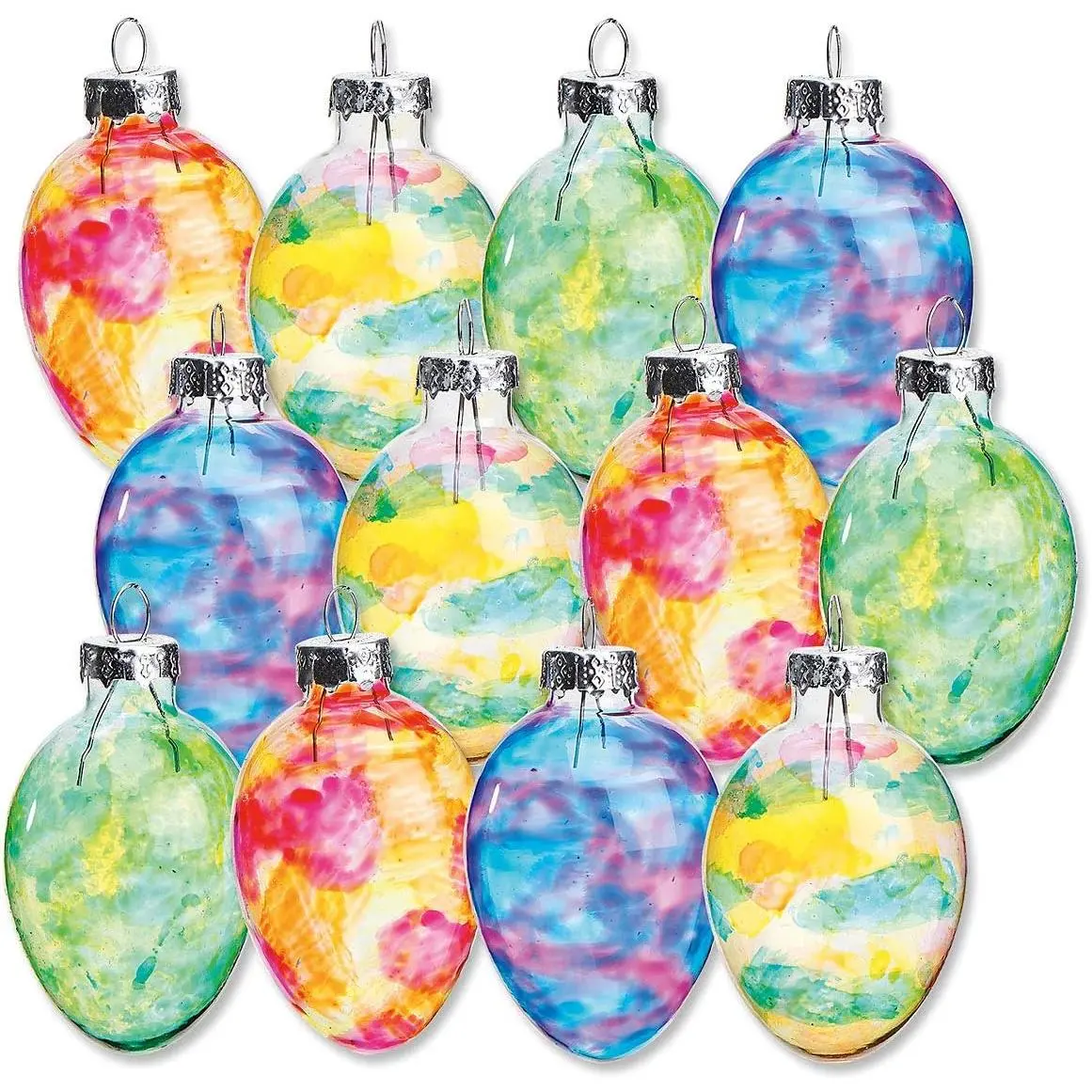 Stained Glass Egg Blown Glass Easter Ornaments - Handcrafted  Tree Decorations, Stained Glass Easter Egg Holiday & Party Decor, 2 in, , 12- Set