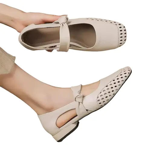 New 2026 Women's Literary Style Hollow Out Soft Leather Classic Mary Jane Shoes, Flat Comfortable Breathable Daily Commute Shoes, Mary Janes Shoes, Mary Jane Footwear