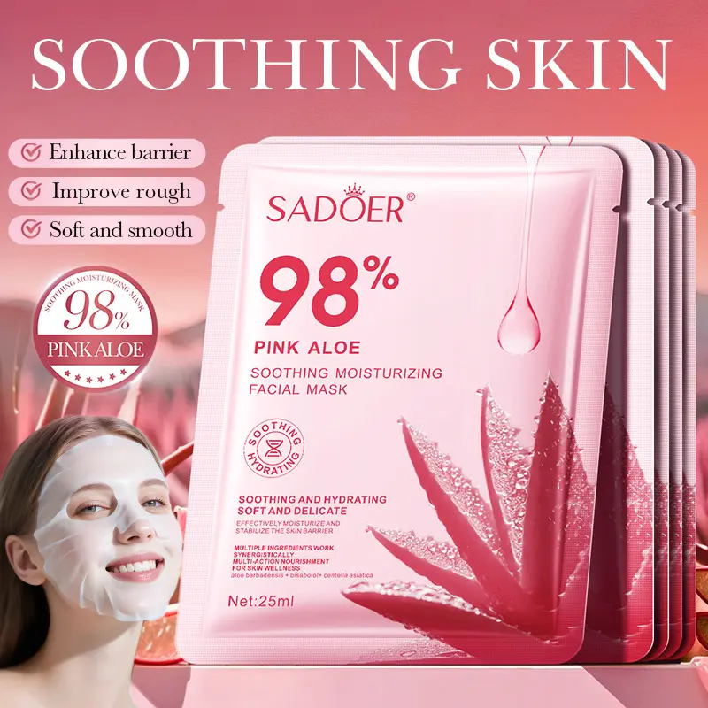 SADOER Pink Aloe Multi-Pack Sheet Mask (30PCS) – Women's Firming, Brightening, Hydrating Skincare Gift Set