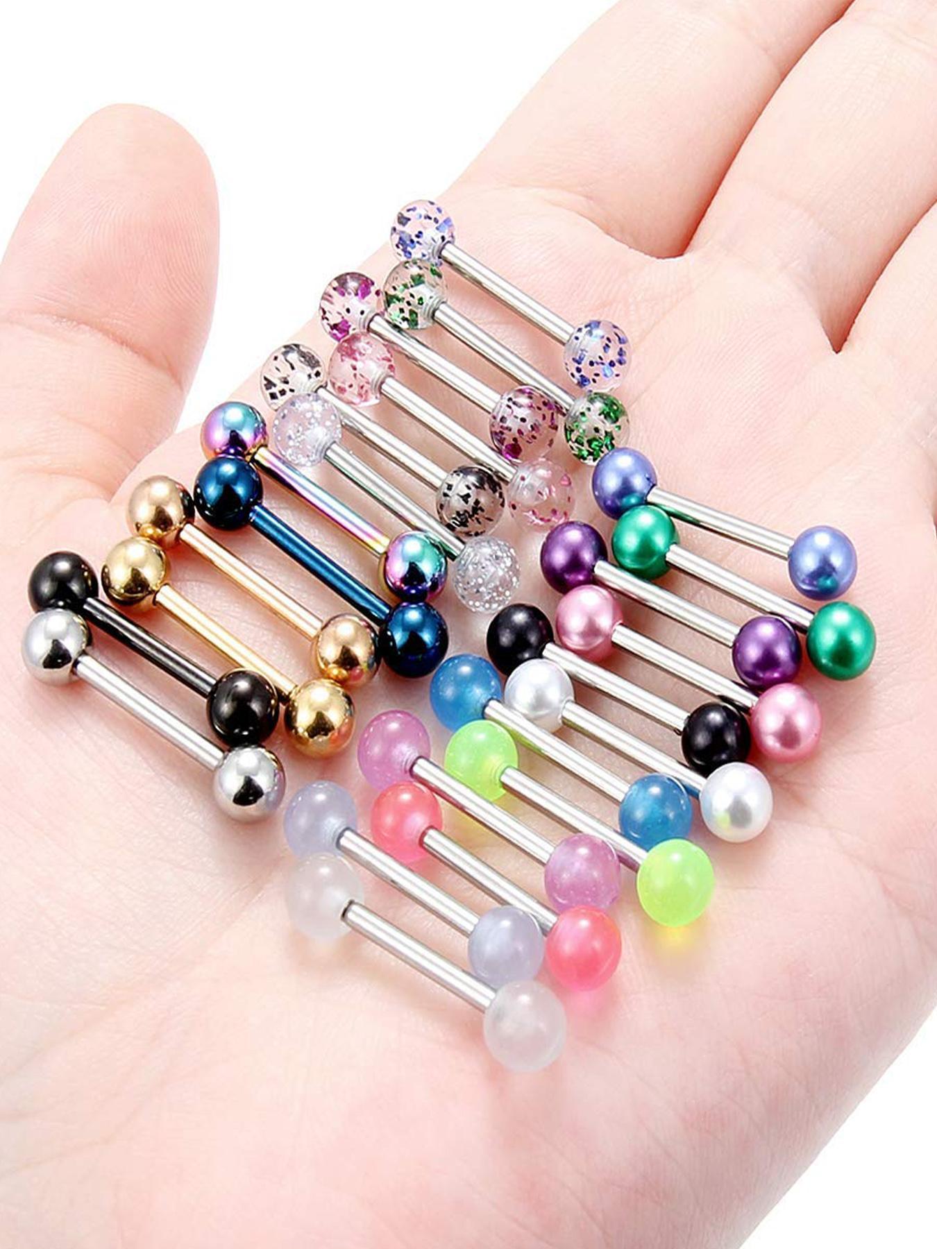 Simple Mixed Color Stainless Steel Barbell Bars Piercing Tongue Nail, 24pcs Body Piercing Kit Fashion Accessories for Both Men & Women for Daily Wear, Trendy All-match & Exquisite Jewelry for Birthday Gift