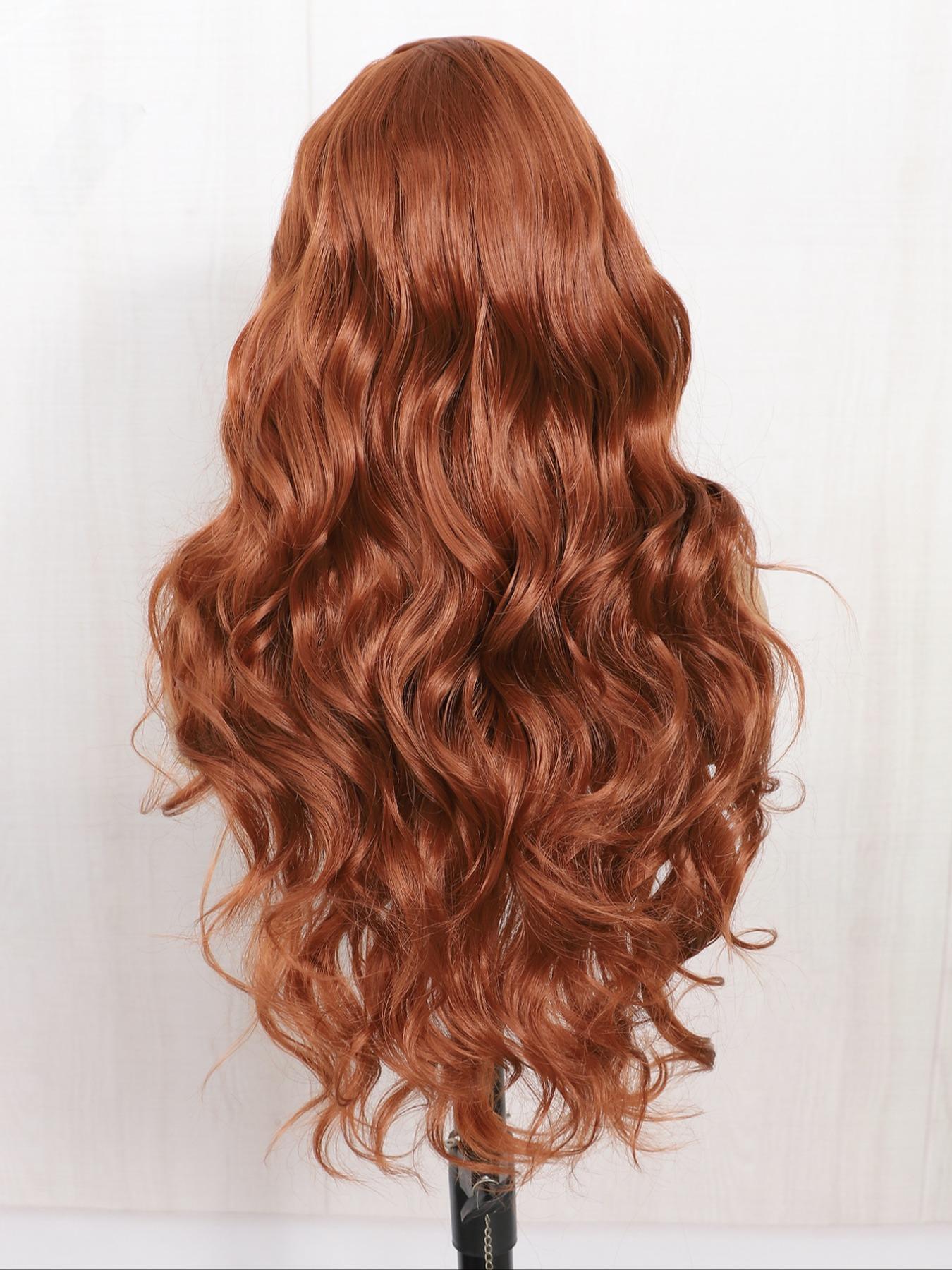 24 Inch Burgundy/Ginger Long Body Wavy Wigs for Women, Gorgeous Fluffy Natural Looking Wigs without Bangs, Synthetic Heat Resistant HD Lace Front Wigs for Party, Daily Use
