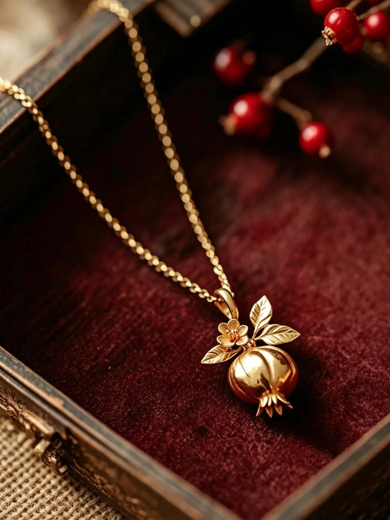 1 Piece Vintage Pomegranate Pendant Necklace, Fruit Floral Chain Necklace, Trendy Daily Outfit Jewelry for Women, Daily Wear Jewelry