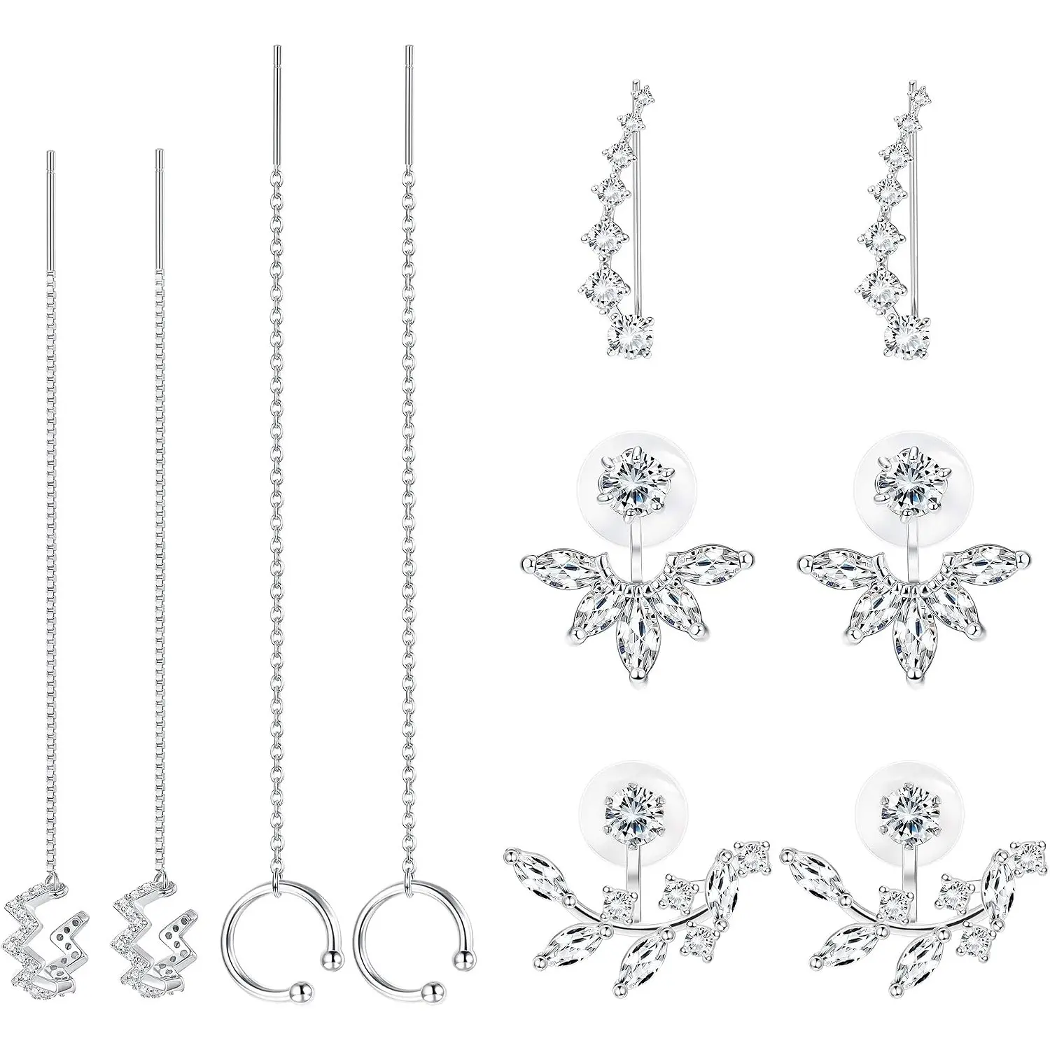 5 Pairs Minimalist Earring For Women Chain Threader Earrings Wrap Tassel Earrings Ear Cuffs Climber Earring Lotus Flower Jackets Earring Set