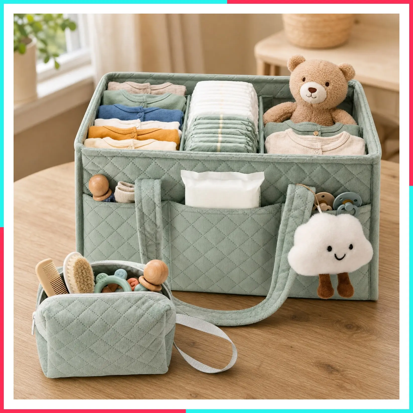 Baby Diaper Caddy Organizer, Portable Changing Table Basket, Postpartum Caddy & Tote Bag Pouch, Newborn Boy & Girl Nursery Essentials, Car Diaper Organizer, Baby Shower Gift Registry