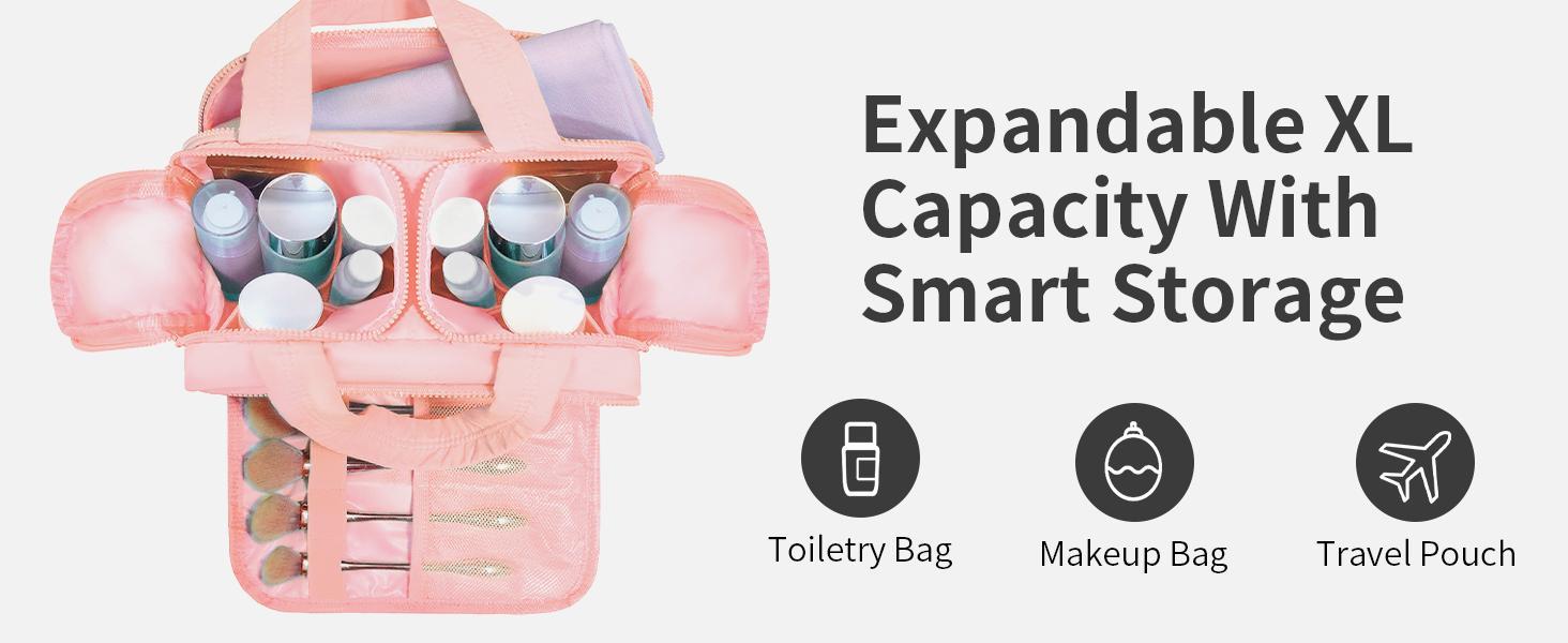 SUNDAY MIRTH Puffer Travel Toiletry Bag – Large Capacity 11.8"L Makeup Organizer, 4 Compartments, Waterproof Wet/Dry Separation, Ultra-Light Taslan Fabric – Ideal for Business Trips, Gym, Family Vacation, Camping