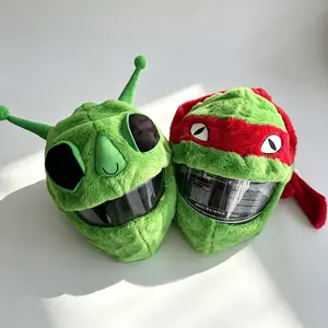1pc Motorcycle Helmet Cover, Protective Headgear, Cartoon Character, Unisex, Alien Plush Animal Hat, Fun and Stylish Accessory