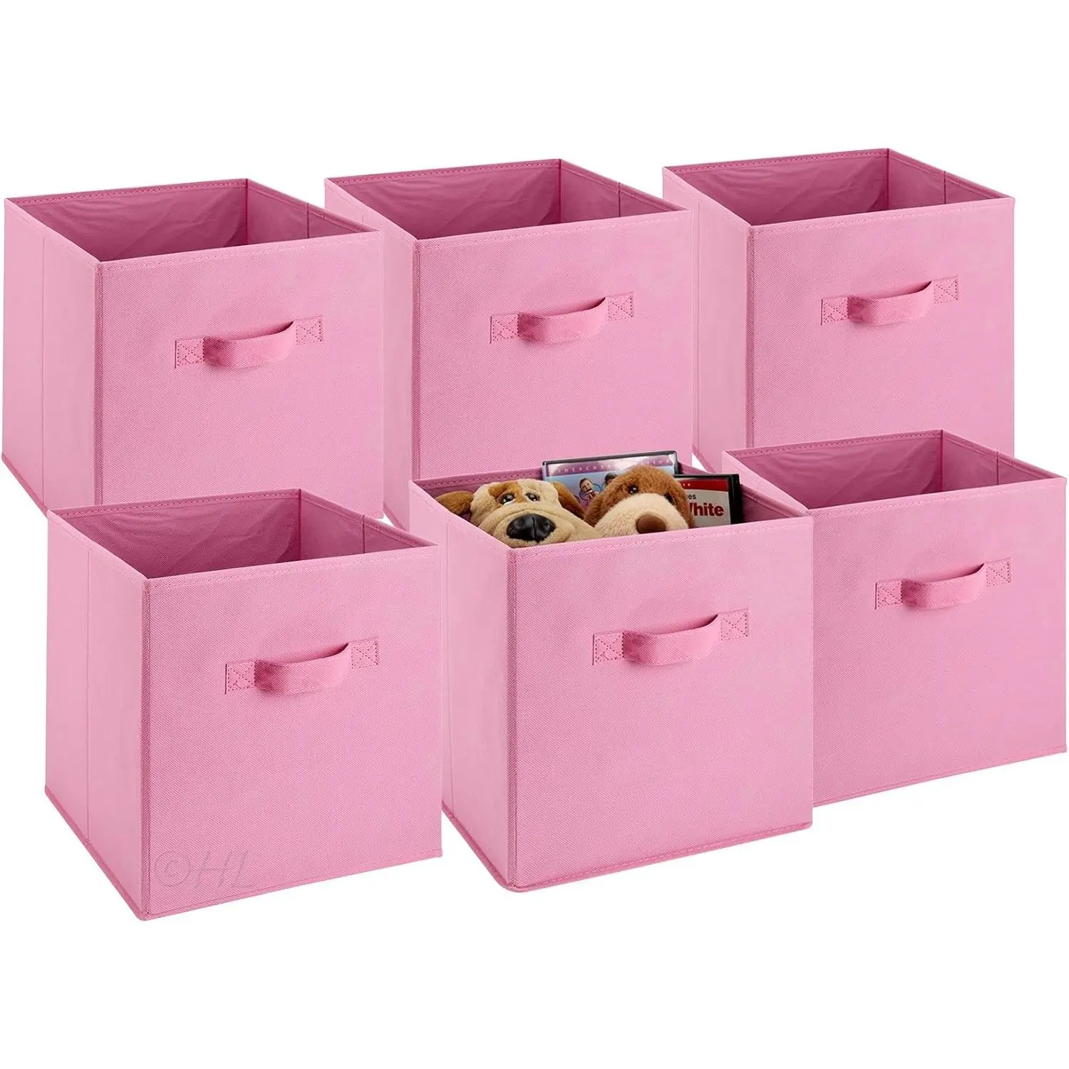 Handy Laundry 6-Pack Foldable Cube Storage Bins, Decorative Collapsible Organizer for Shelves, Closets, Underbed, Clothes & Kids' Toys, Pink