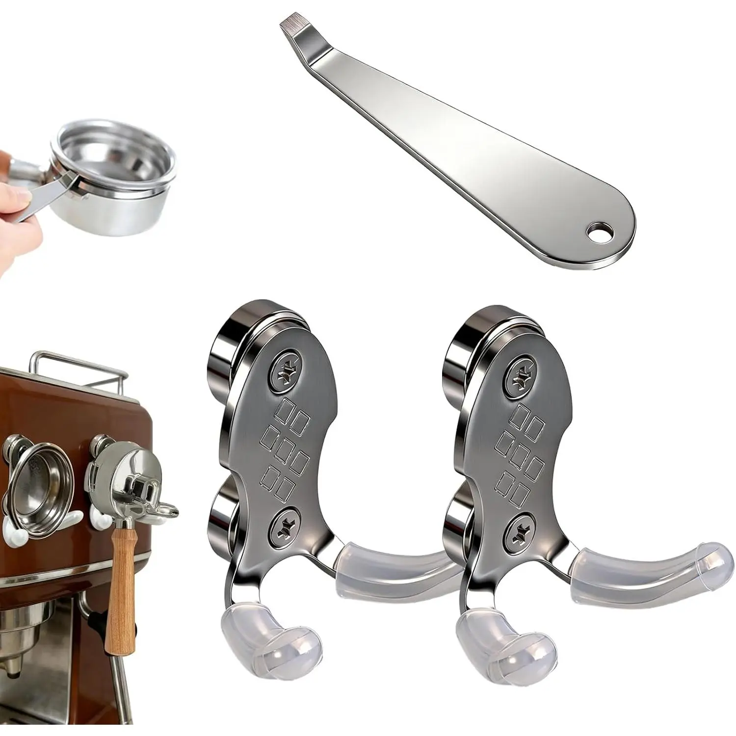 Stainless Steel  Portafilter & Tamper Holder | Espresso Organizer with Basket  | No Adhesive Metal Mount | Fits 51-58mm Compatible with  Luxe Cafe()